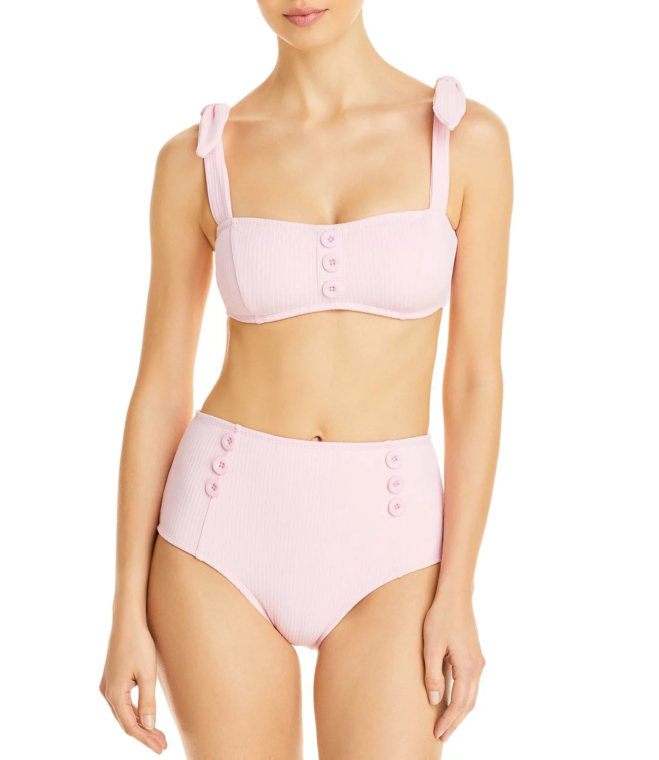 Shoshanna Womens Tie Strap Bandeau Swim Top Separates Pink D