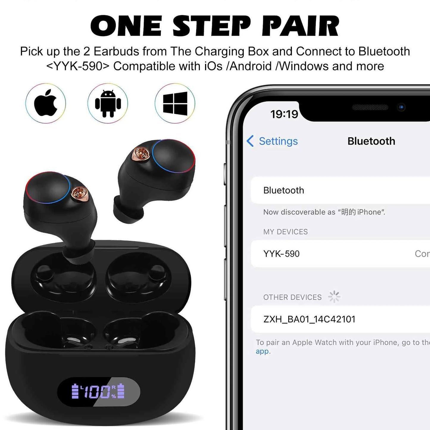 UrbanX True Wireless Bluetooth Earbuds + Charging Case, Black, Dual Connect, IPX5 Water Resistance, Bluetooth 5.2 Connection, Balanced, Bass Boost with Lenovo Tab3 8 Plus