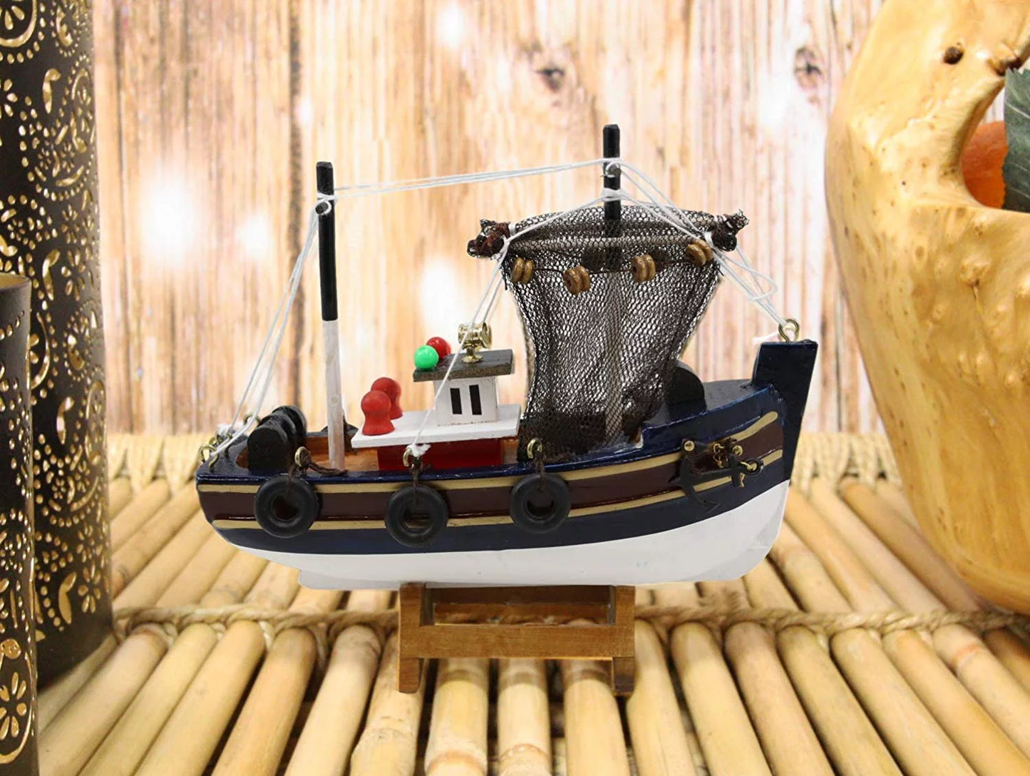 6.25"L Colorful Wooden Handicraft Nautical Marine Trawler Fishing Craft Model