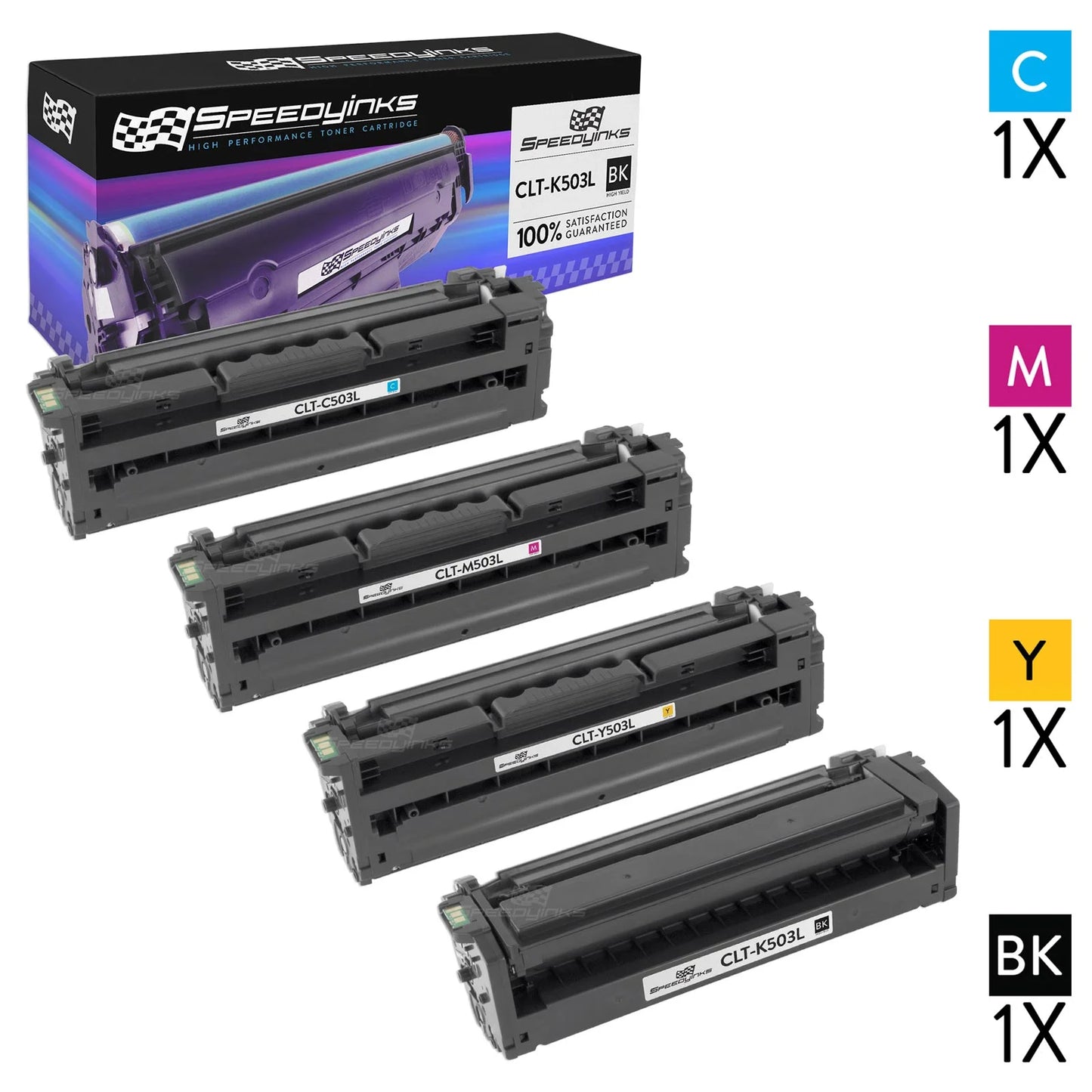Speedy Replacement Samsung CLT-503L High Yield Toner Cartridges: Black, Cyan, Magenta, Yellow (4-Pack) Pro Xpress C3010DW, C3060FW MFP