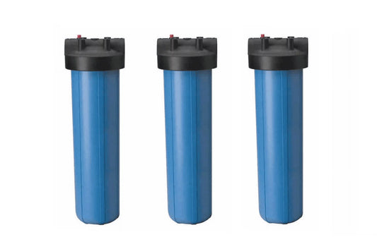 3 Big Blue Housing/Canisters 1" NPT w/ Pressure Relief 4.5" x 20" FILTER/CARTRIDGES