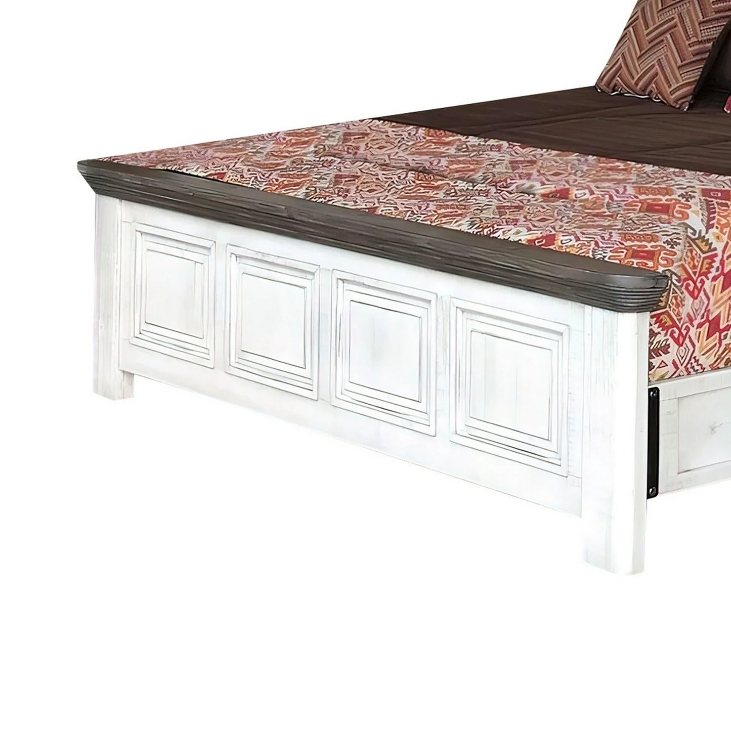 Benjara Feyi Queen Size Bed, Clean Rustic Headboard and Footboard, White, Gray