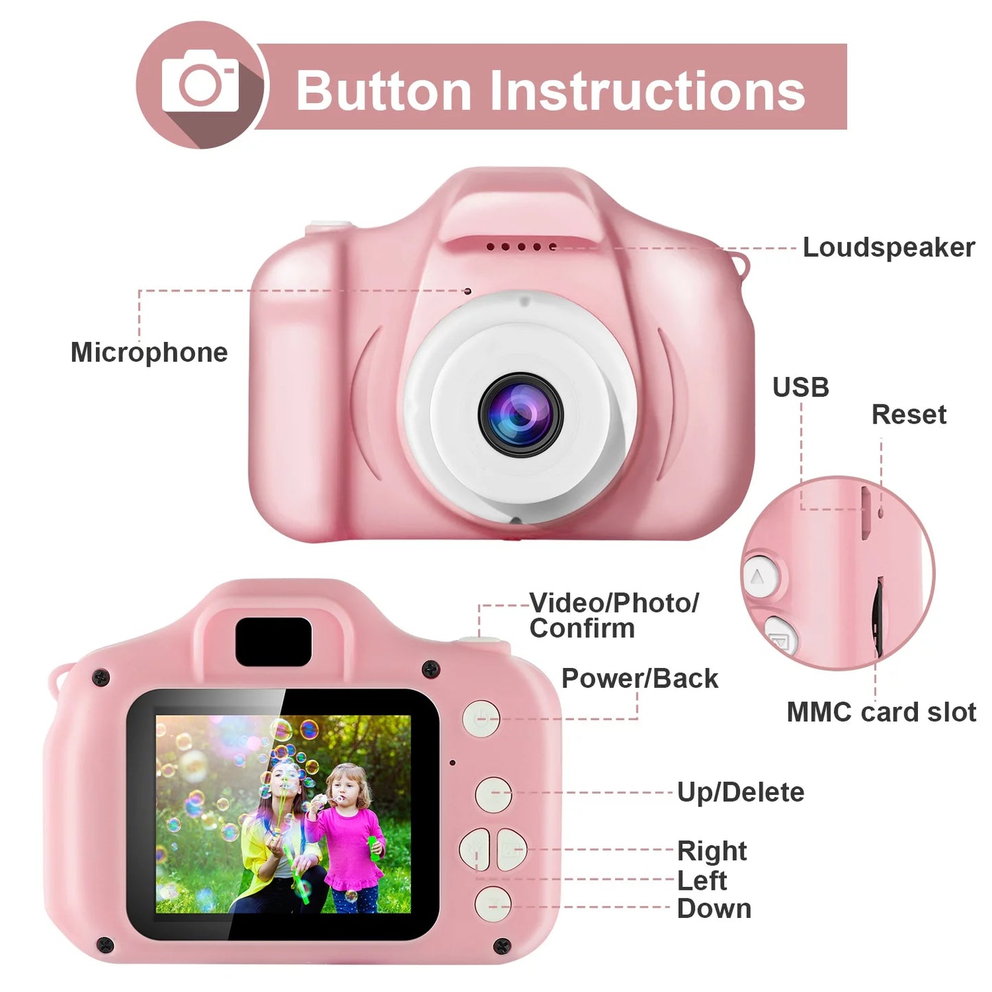 iMounTEK Kids Digital Camera with 2.0” Screen 12MP 1080P FHD Video Camera 4X Digital Zoom Games 32GB Card Supported Shockproof Child Camcorder 3-10 Years Boys Girls