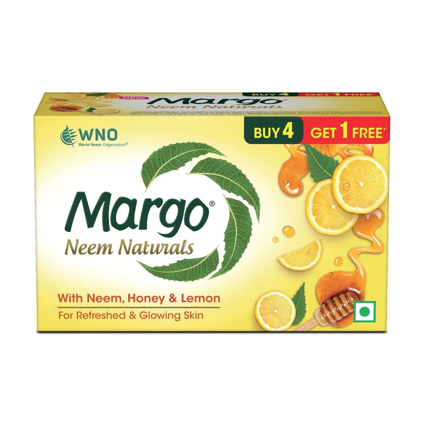 Margo Neem Naturals Soap | Enriched With Honey & Lemon | Soap For Refreshed & Glowing Skin [100Gm X 5]