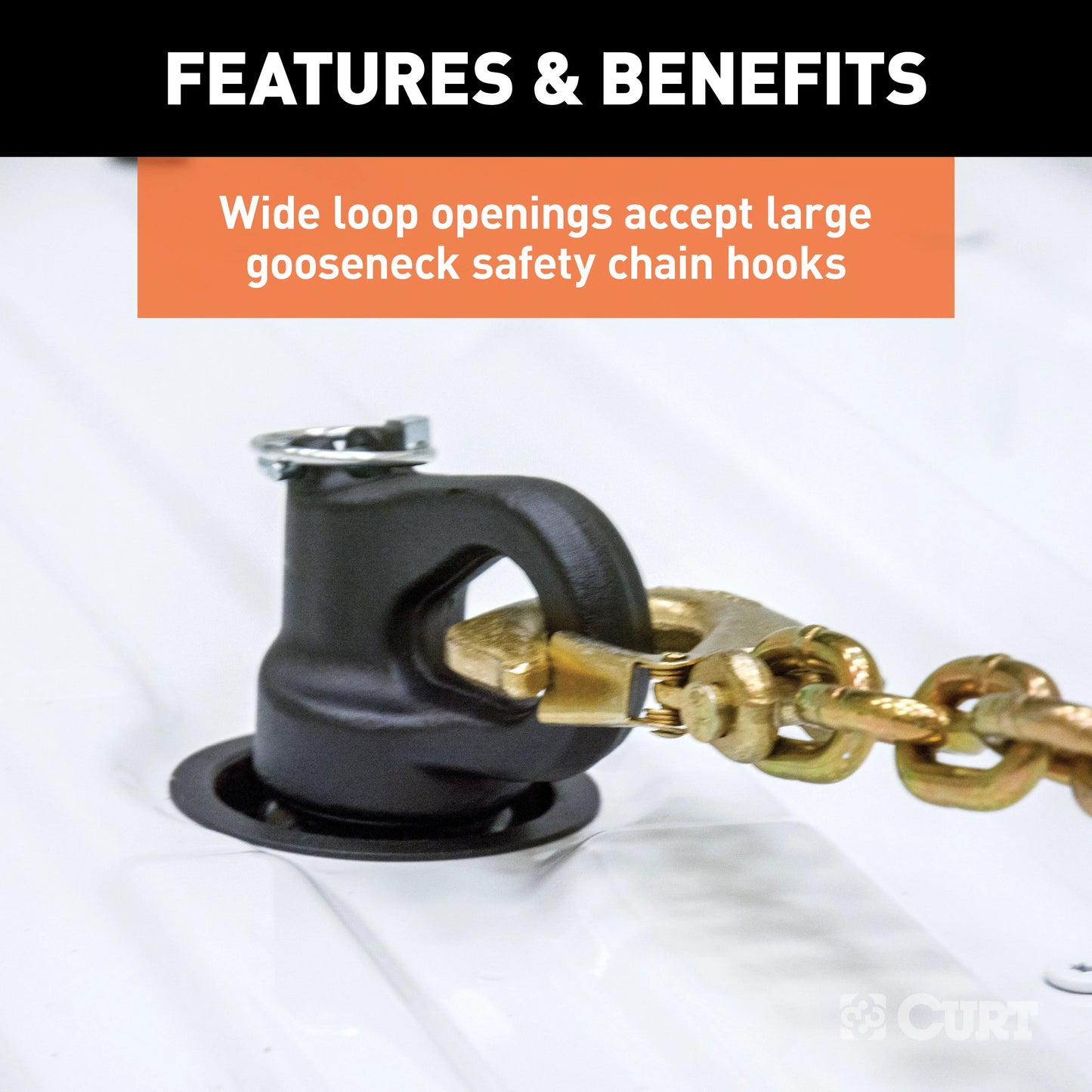 CURT Mfg 60692 OEM- Gooseneck Ball & Safety Chain Anchor Kit GM - Fits GM pickup trucks with factory tow packages | Includes storage case and rubber hole Wrap