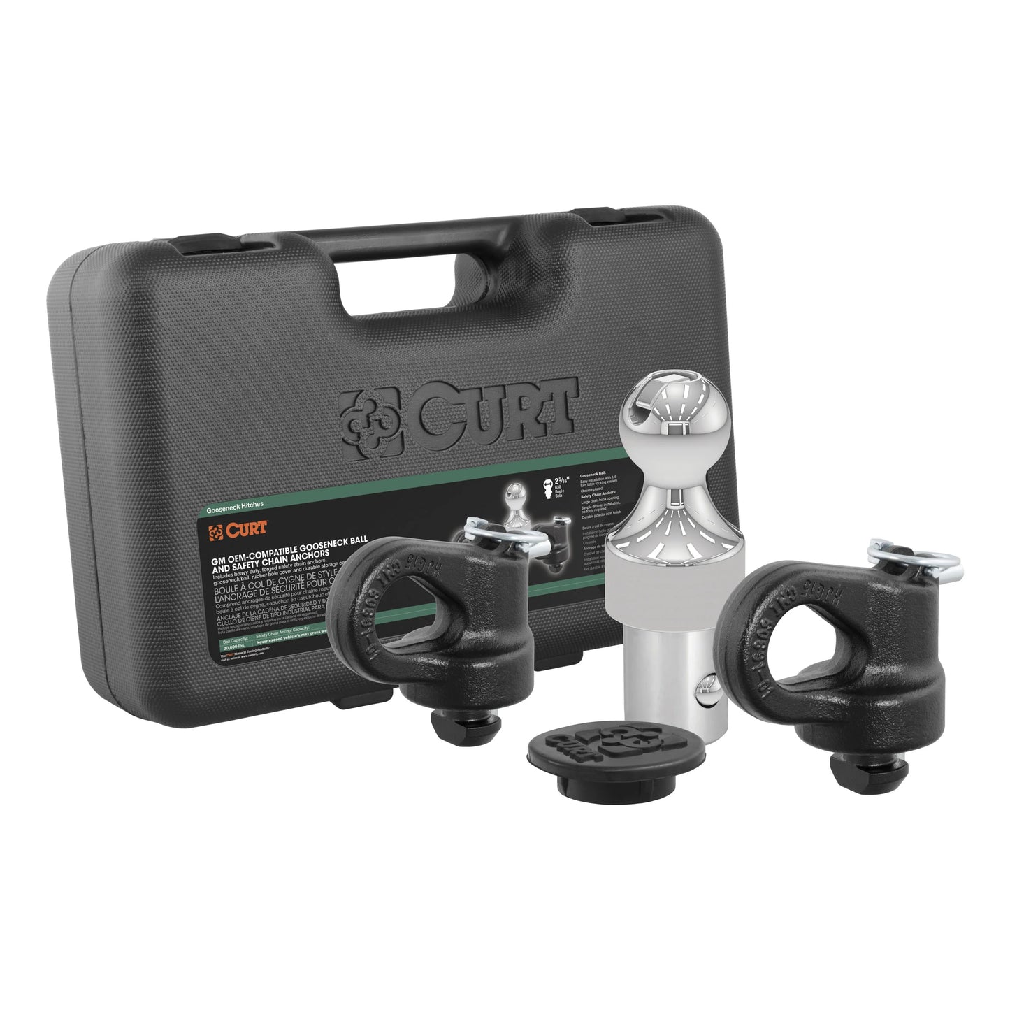 CURT Mfg 60692 OEM- Gooseneck Ball & Safety Chain Anchor Kit GM - Fits GM pickup trucks with factory tow packages | Includes storage case and rubber hole Wrap