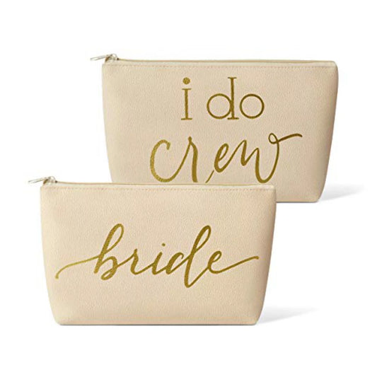 11 Piece Set of Cream Beige Faux Leather Bride and Bridal Party Leather Makeup Bags Bachelorette Parties, Weddings, and Bridal Showers
