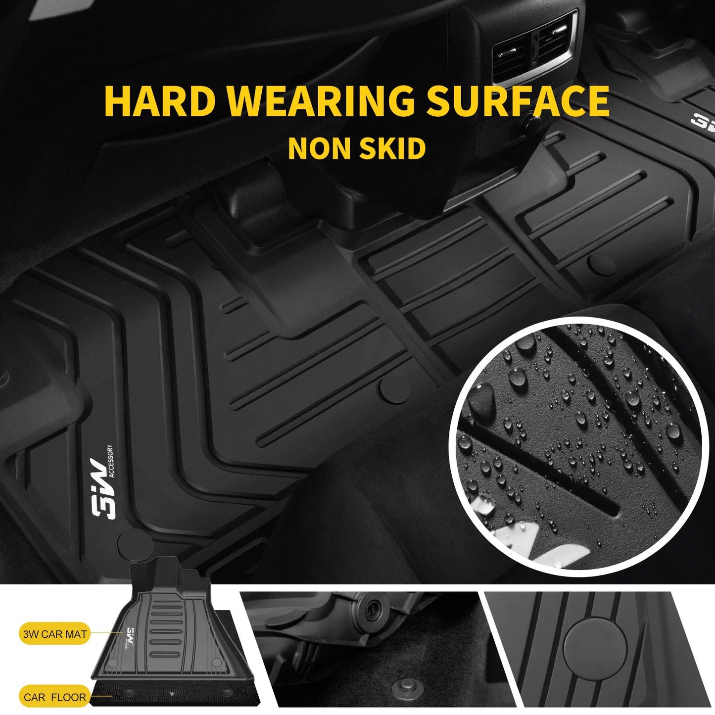 3W Floor Mats Set Lexus RX (2016-2020) - All Custom Fit Car Floor Mats with Odorless TPE Heavy Duty Carpet Liner Lexus RX350 RX450h, Black
