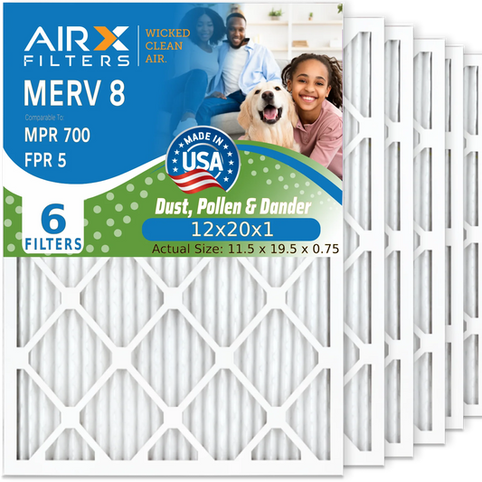 12x20x1 Air Filter MERV 8 Comparable to MPR 700 & FPR 5 Electrostatic Pleated Air Conditioner Filter 6 Pack HVAC AC Premium USA Made 12x20x1 Furnace Filters by AIRX FILTERS WICKED CLEAN AIR.