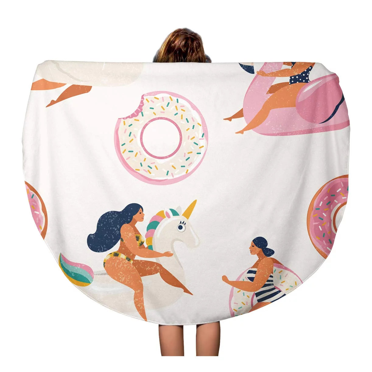KDAGR 60 inch Round Beach Towel Blanket Flamingo Unicorn Swan and Sweet Donut Inflatable Swimming Pool Travel Circle Circular Towels Mat Tapestry Beach Throw