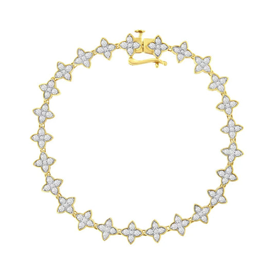 10K Yellow Gold 2.0 cttw Round-Cut Diamond 4 Leaf Clover Link Bracelet (J-K Color, I1-I2 Clarity) - 7.25"
