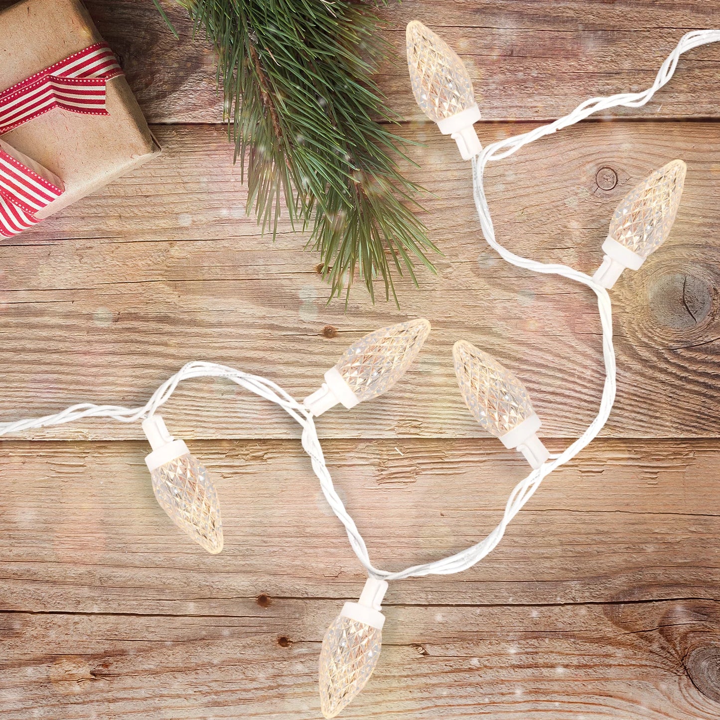Northlight 100 Count Warm White LED Faceted C9 Christmas Lights - 41 ft White Wire