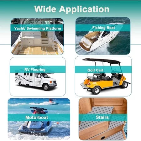 HJDECK EVA Foam Faux Teak Vessel Decking Sheet/Carpet Self-Adhesive Non-Skid Fits Sea Deck Marine Yacht RV Craft Flooring Mats/Decking Pad 94"x 35"
