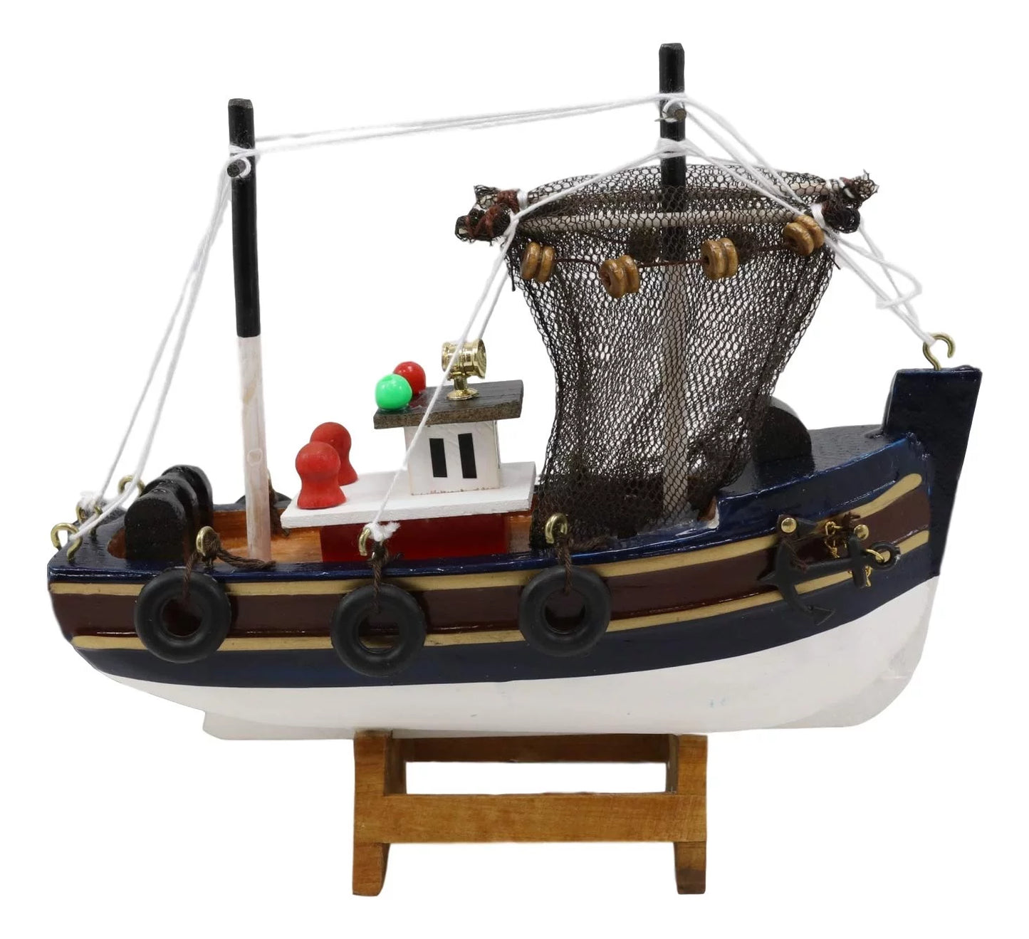 6.25"L Colorful Wooden Handicraft Nautical Marine Trawler Fishing Craft Model