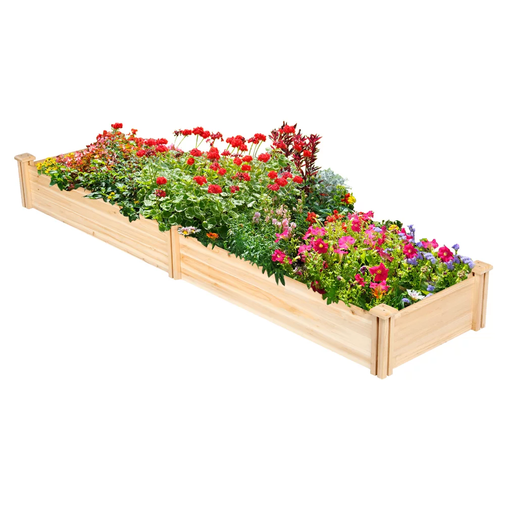 Easyfashion Wooden Raised Garden Bed, 96.7 x 24.6 x 10.6inch (L x W x H),Natural Wood