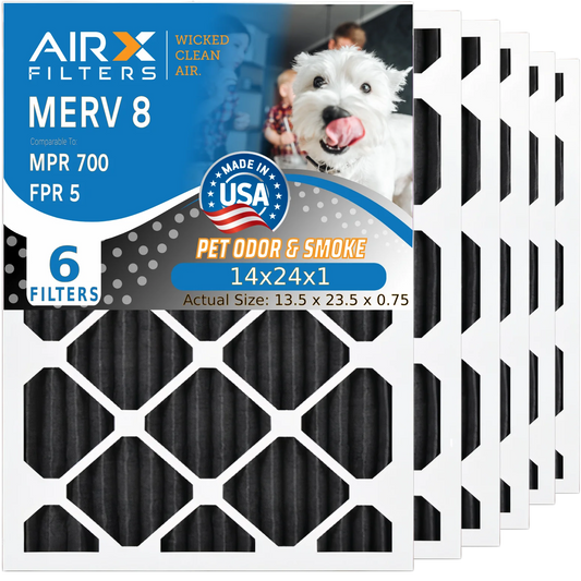 14x24x1 Air Filter Odor Eliminator Carbon Filter MERV 8 Comparable to MPR 700 & FPR 5 AC HVAC Premium USA Made 14x24x1 Furnace Filters by AIRX FILTERS WICKED CLEAN AIR. 6 Pack