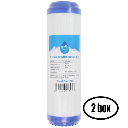 2 Boxes of Replacement Aquasafe Aquarium II PRO Granular Activated Carbon Filter - Universal 10-inch Cartridge Aquasafe 8 Stage Dual Purpose RO/DI System - Denali Pure Brand