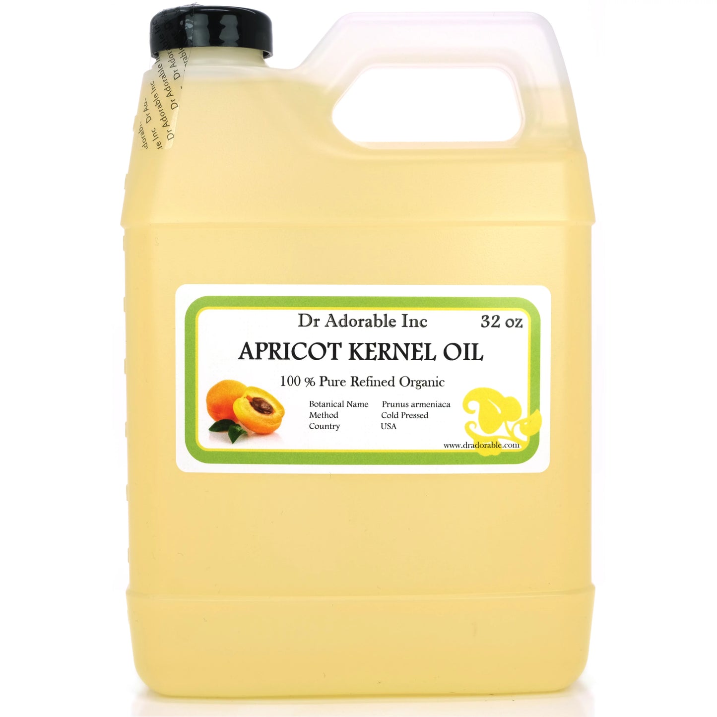 Dr. Adorable - 100% Pure Apricot Kernel Oil - Organic Cold Pressed Natural Skin and Hair Care Massage Therapy Aromatherapy - 32 oz