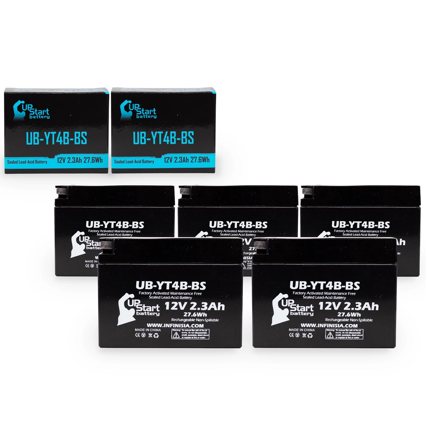 5-Pack UpStart Battery Replacement 2004 Yamaha SR400 400CC Factory Activated, Maintenance Free, Motorcycle Battery - 12V, 2.3Ah, UB-YT4B-BS