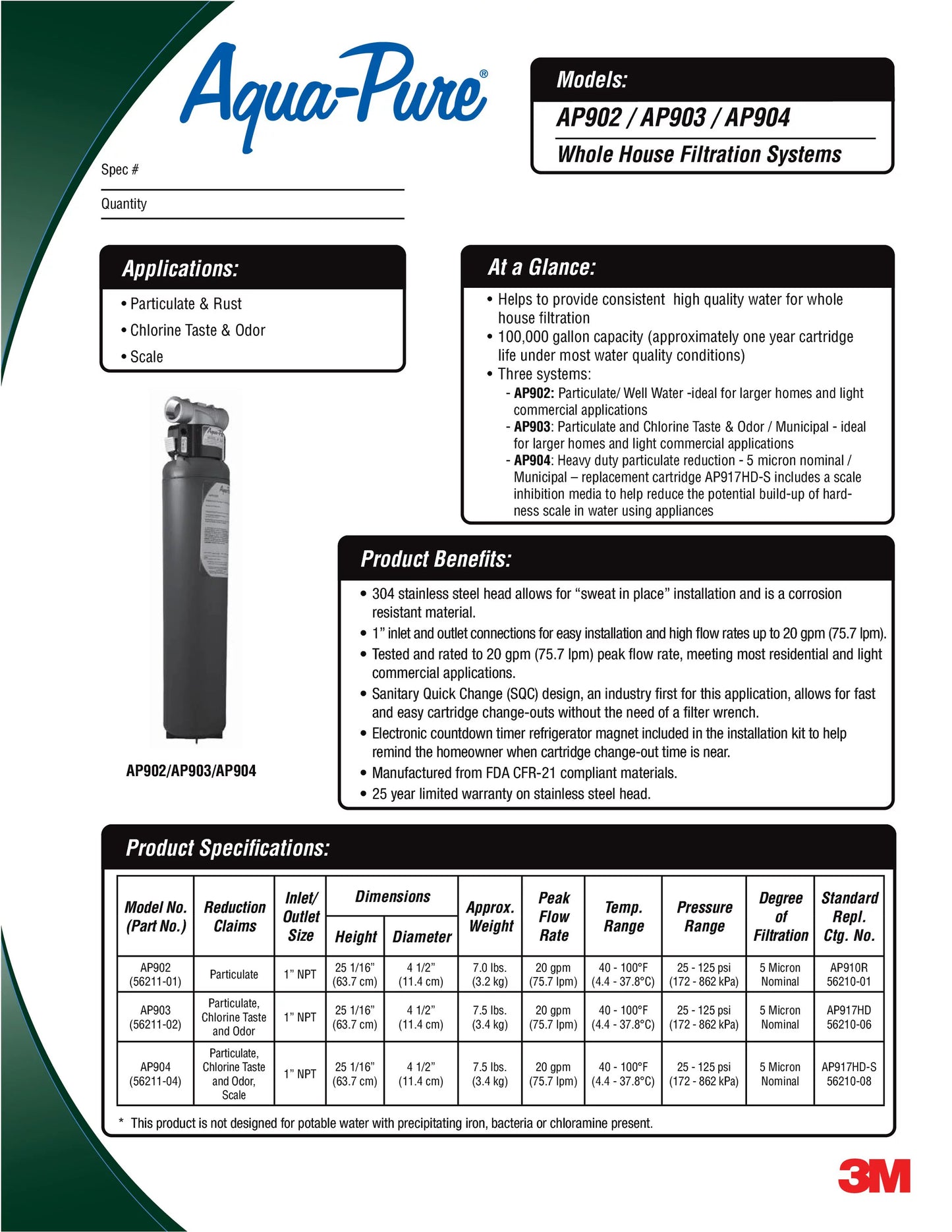 3M Aqua-Pure AP917HD-S Whole House Water Filter Cartridge, Sanitary Quick-Change, AP904 Systems