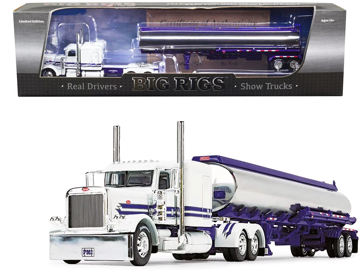 First Gear DCP 1/64 Peterbilt 389 63" Sleeper w/ Heil Fuel Tanker, Big Rigs #8: PMI Snow White 69-1297