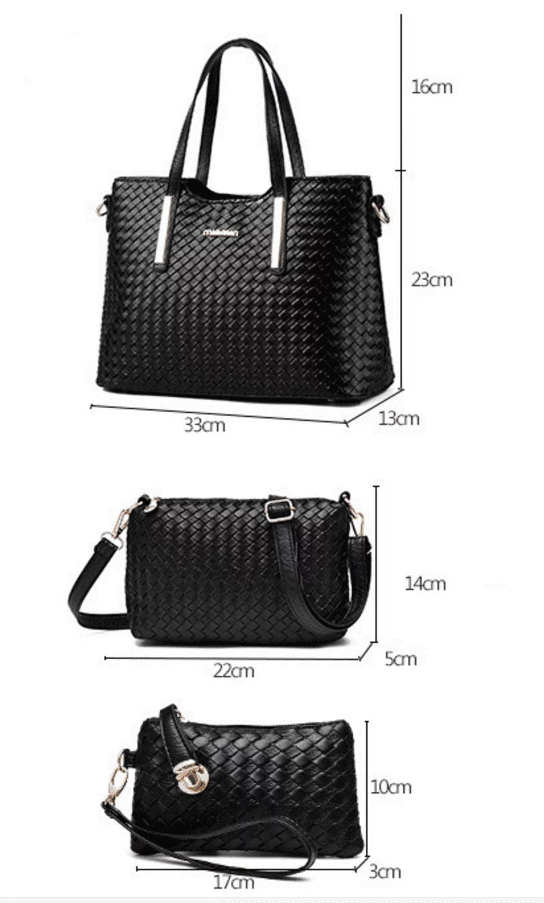 Smarit Women Pu Leather Weave Handbag Purse Bag Set 3 Pieces Tote Bag Set Shoulder Bags Big Capacity