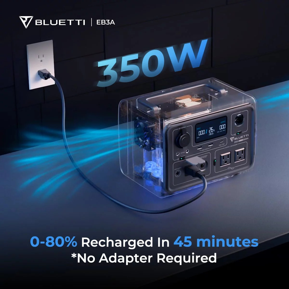 TTI EB3A Portable Generator, W/Carry Bag,600W Solar Generator, 268Wh LiFePO4 Power Station Camping, Home Use, Emergency