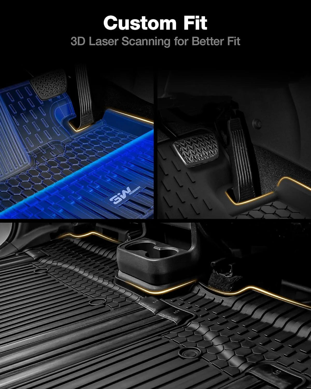3W Floor Mats&Cargo Liner Toyota Sienna 2021-2024 8 Seater TPE 1st 2nd and 3rd Row with Trunk Mat (NOT Spare Tire Model ), Black All Car Mats