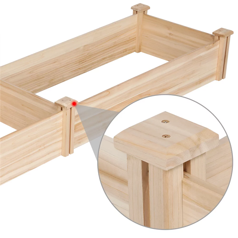 Easyfashion Wooden Raised Garden Bed, 96.7 x 24.6 x 10.6inch (L x W x H),Natural Wood