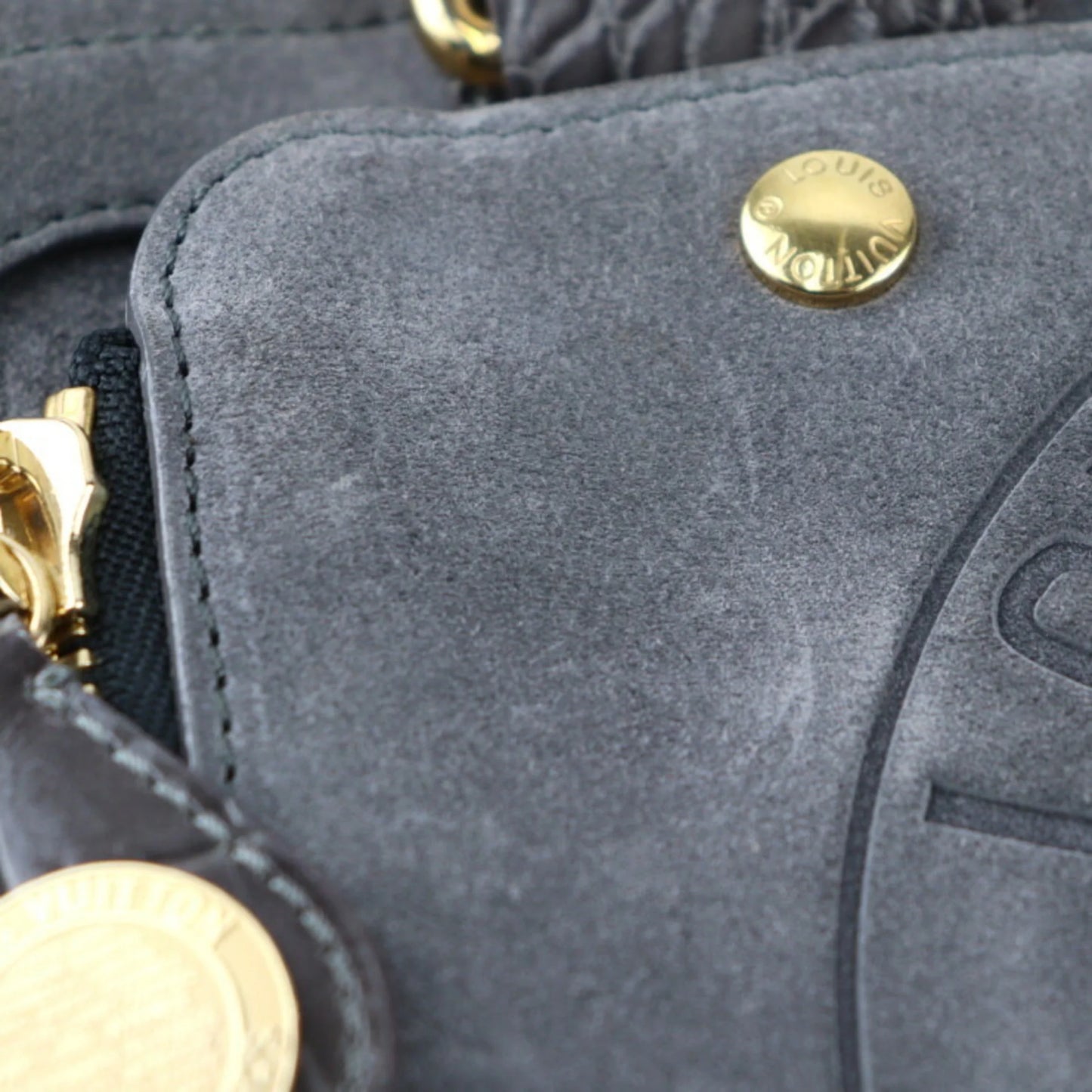 Pre-Owned LOUIS VUITTON Louis Vuitton Stamp Bag GM Handbag M95237 Suede Calf Leather Gray Black Gold Hardware (Good)