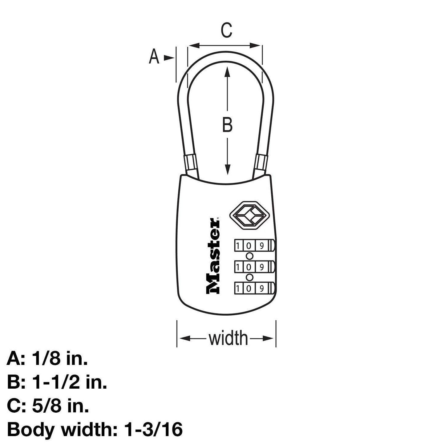 1-3/16in (30mm) Wide Set Your Own Combination TSA-Accepted Luggage Lock with Flexible Shackle; Black