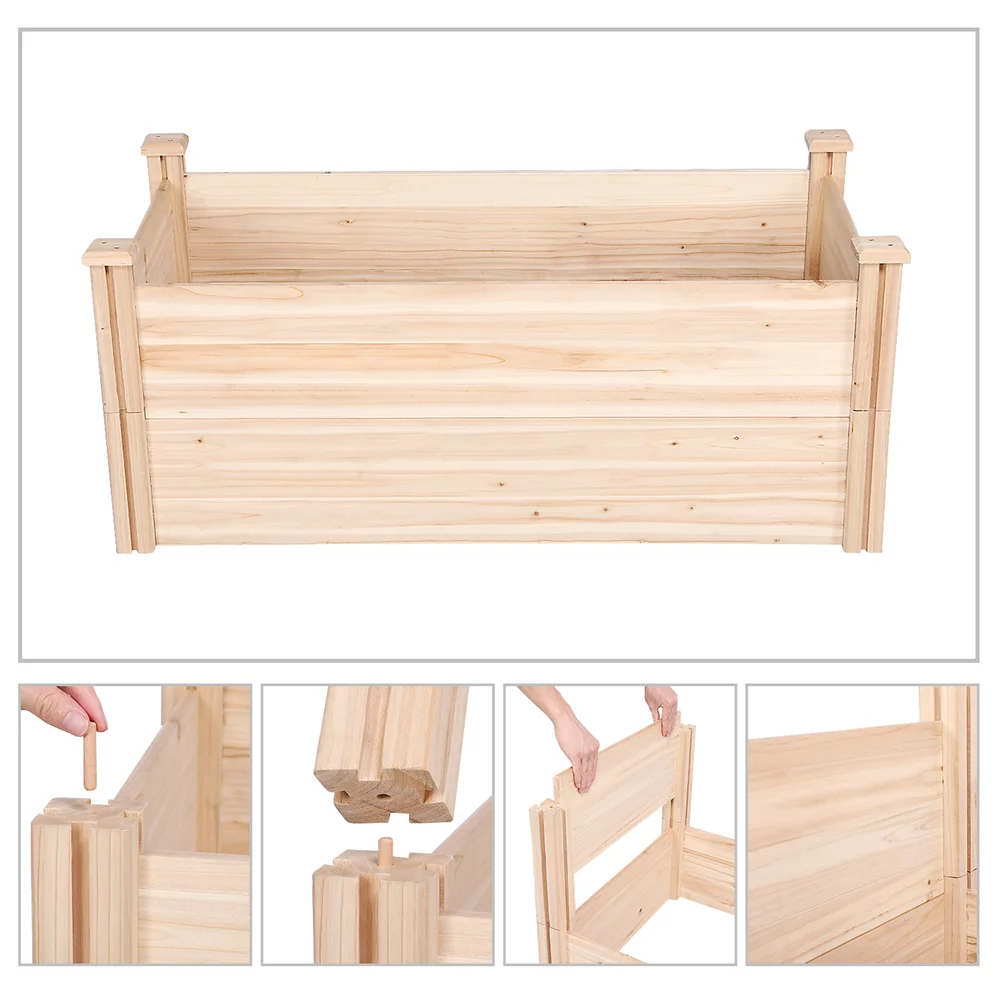 Easyfashion Wooden Raised Garden Bed, 96.7 x 24.6 x 10.6inch (L x W x H),Natural Wood