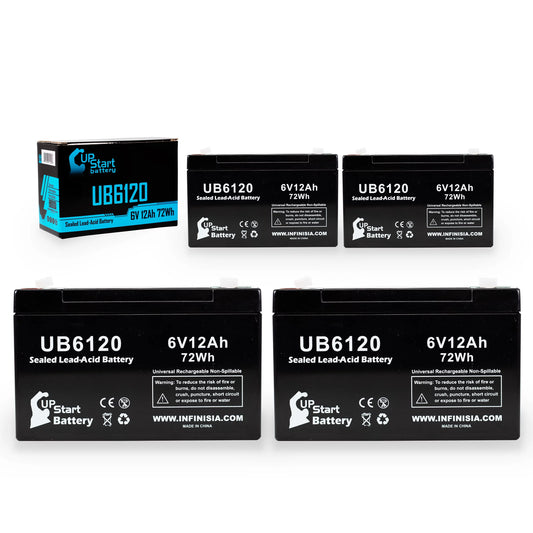 4x Pack - Tripp-Lite 850 Battery - Replacement UB6120 Universal Sealed Lead Acid Battery (6V, 12Ah, 12000mAh, F1 Terminal, AGM, SLA) - Includes 8 F1 to F2 Terminal Adapters