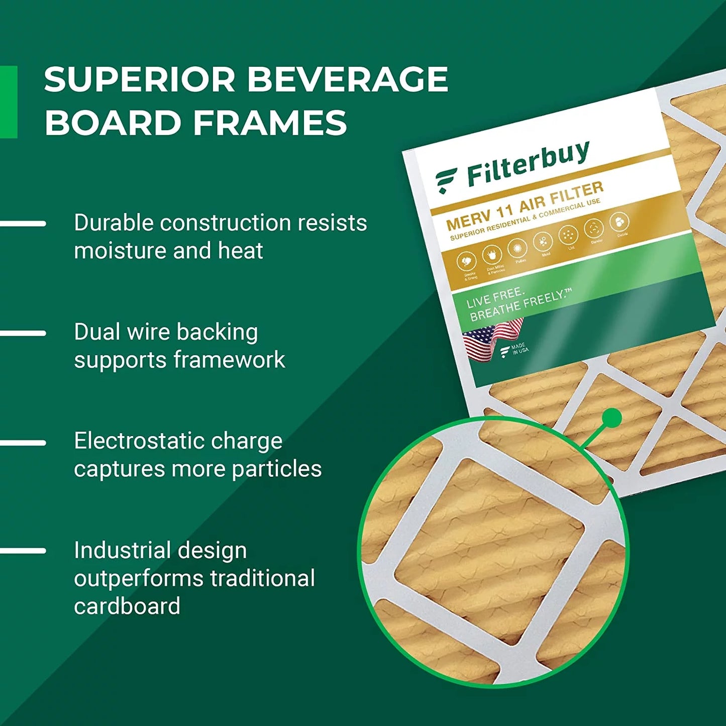Filterbuy 16x25x2 MERV 11 Pleated HVAC AC Furnace Air Filters (1-Pack)