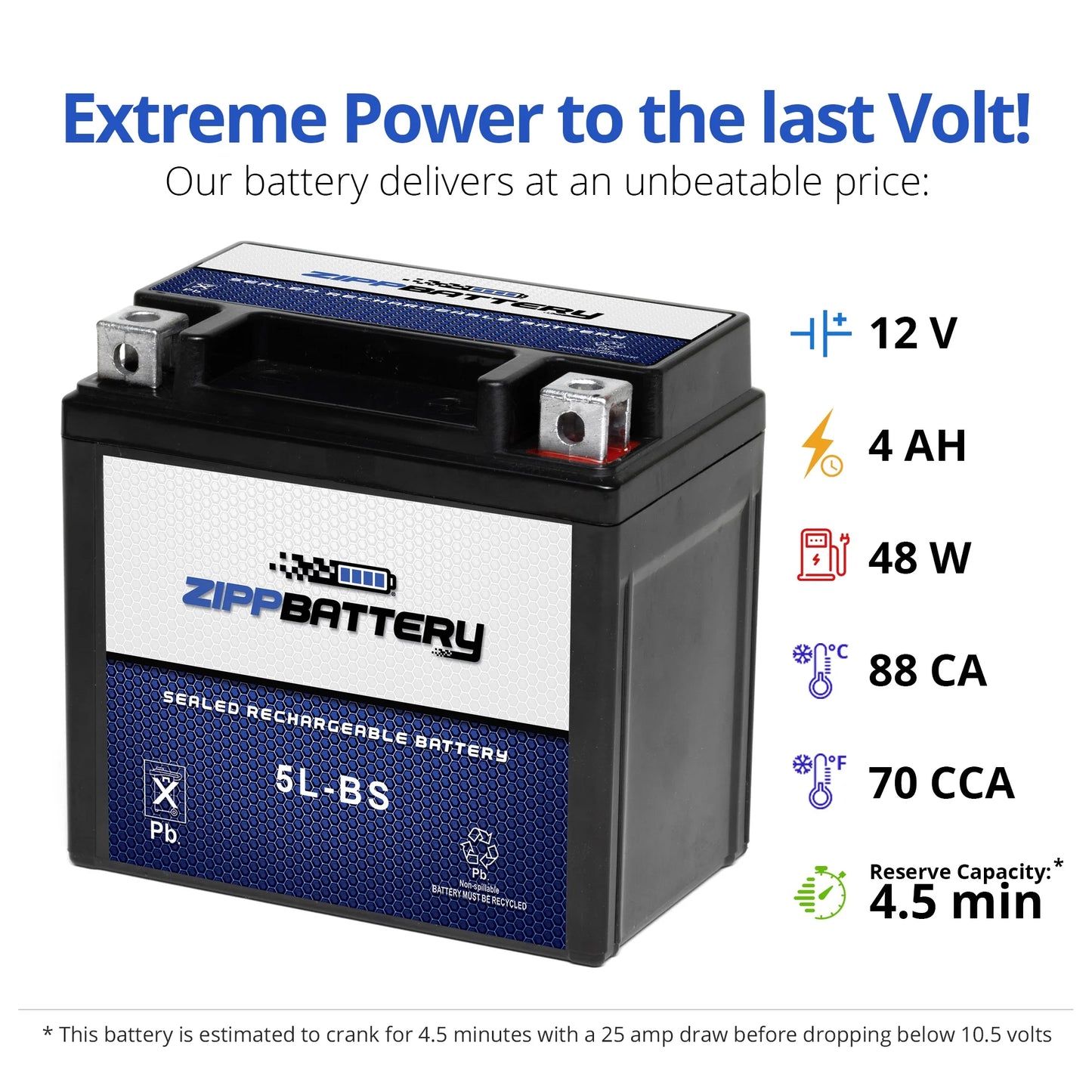 Zipp Battery Ytx5L-Bs Atv Battery Arctic Cat 90Cc Dvx90, Utility 2008