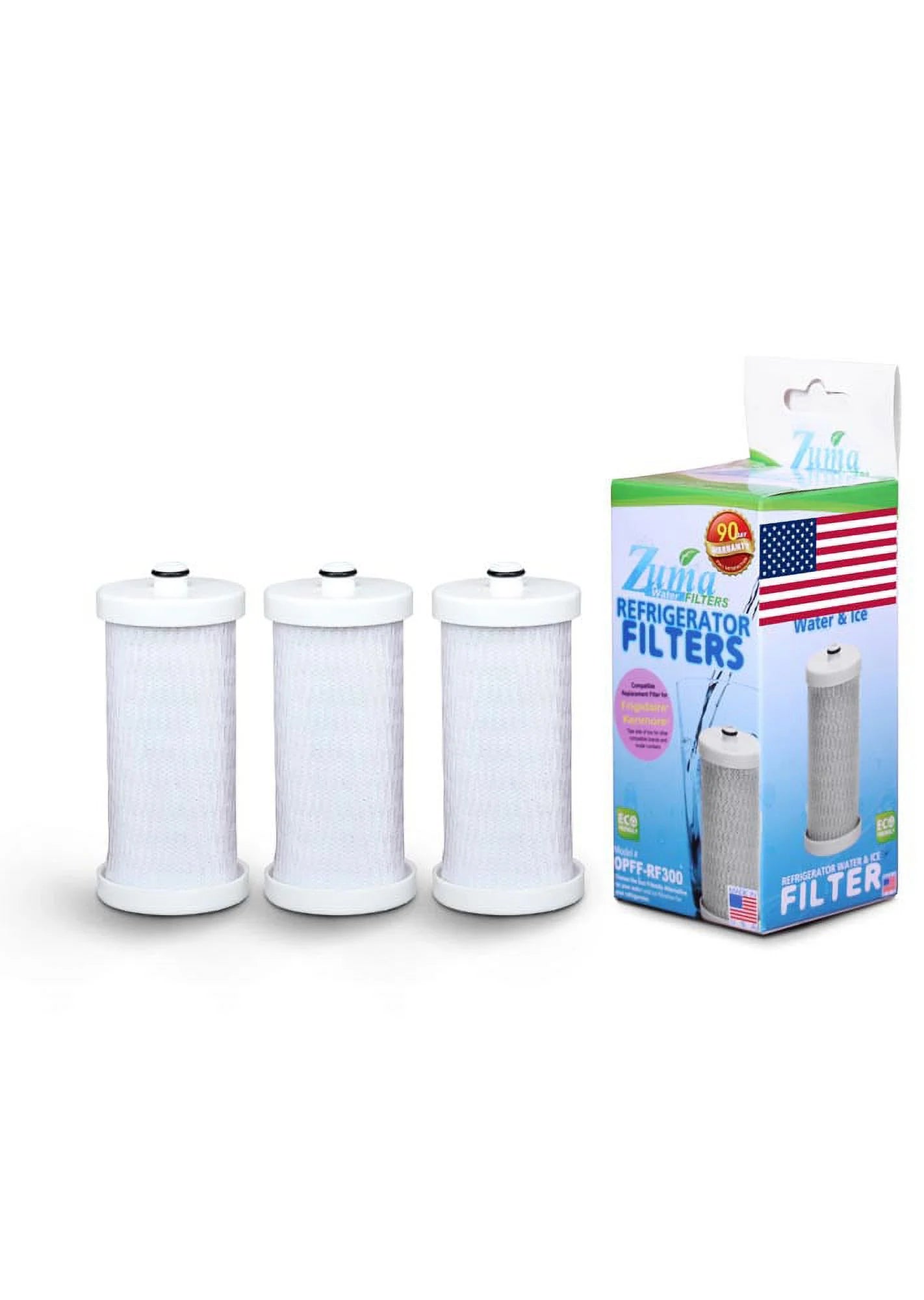 ZUMA Brand , Water and Ice Filter , Model # OPFF-RF300 , with Frigidaire® RF-100 - 3 Pack - Made in U.S.A.