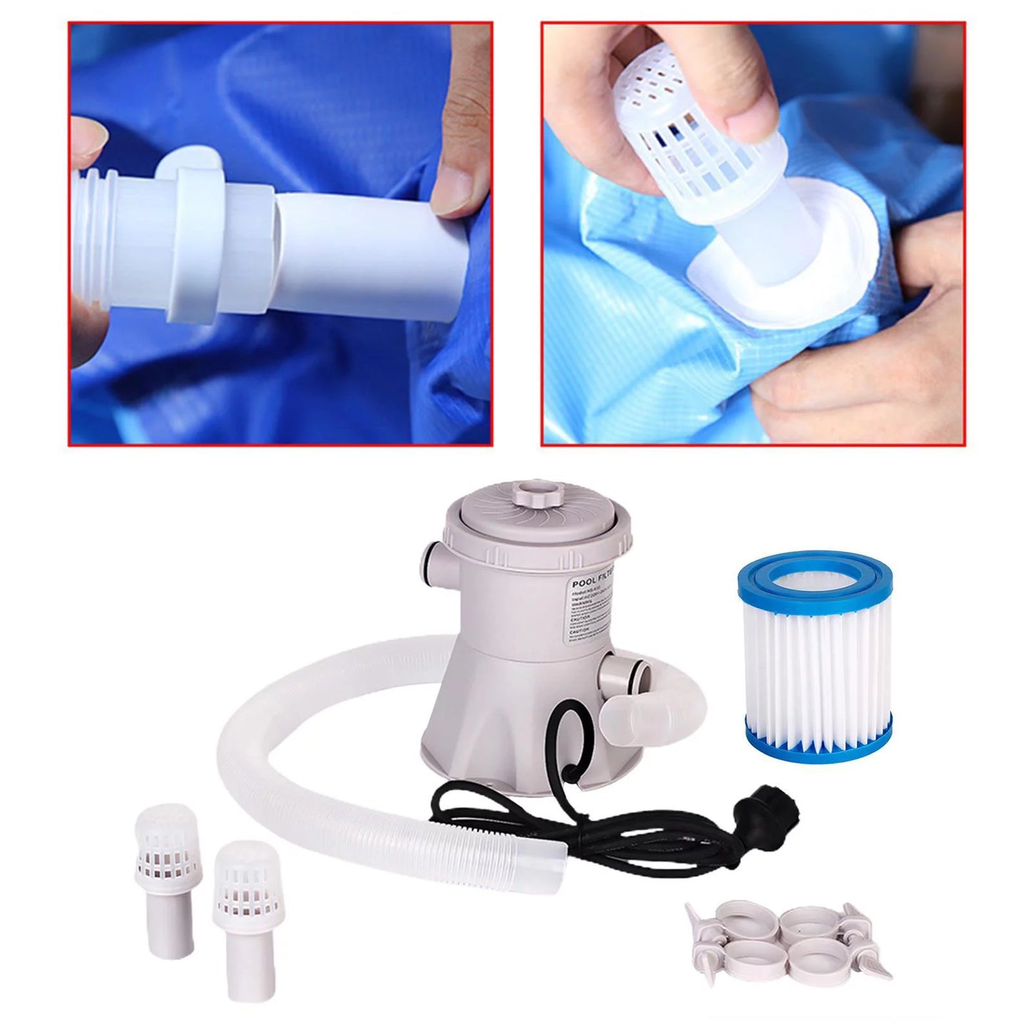 300GPH Above Ground Swimming Pool Electric Filter Pump Padding Impurities Cleaning Tool US Type
