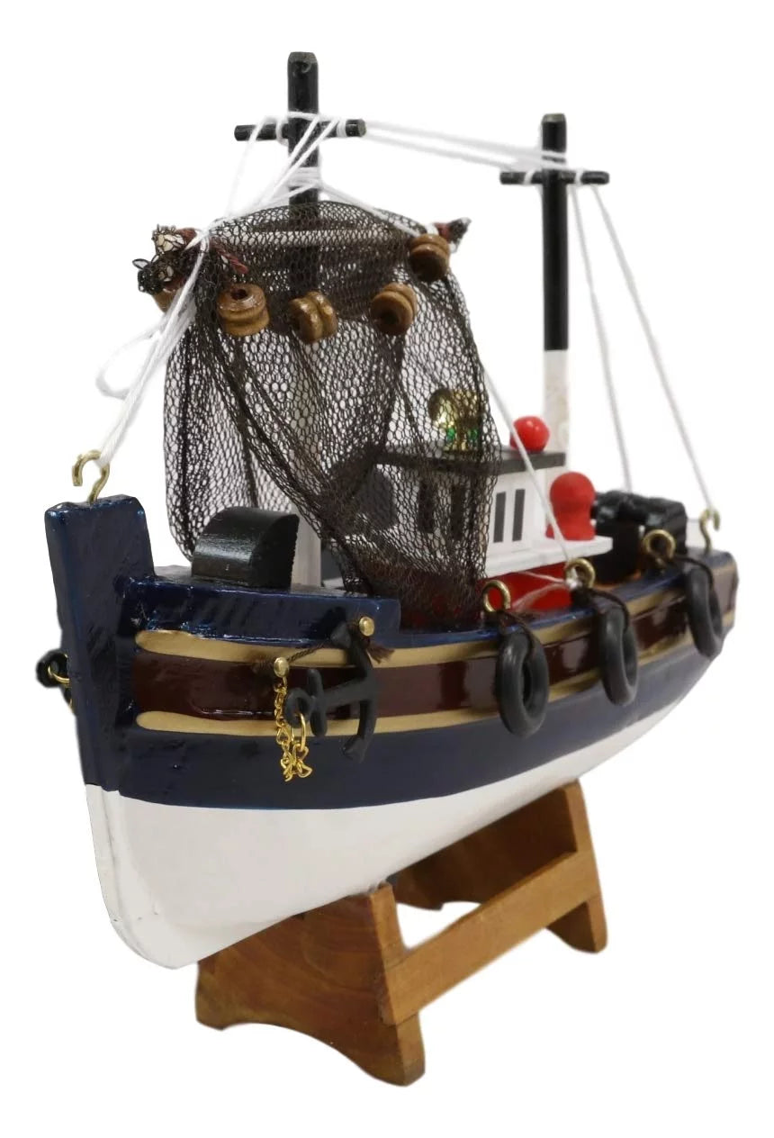6.25"L Colorful Wooden Handicraft Nautical Marine Trawler Fishing Craft Model