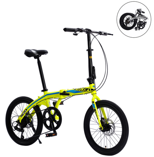 20" Folding Bike, 8 Speed City Bike, Aluminium Alloy Frame, Yellow