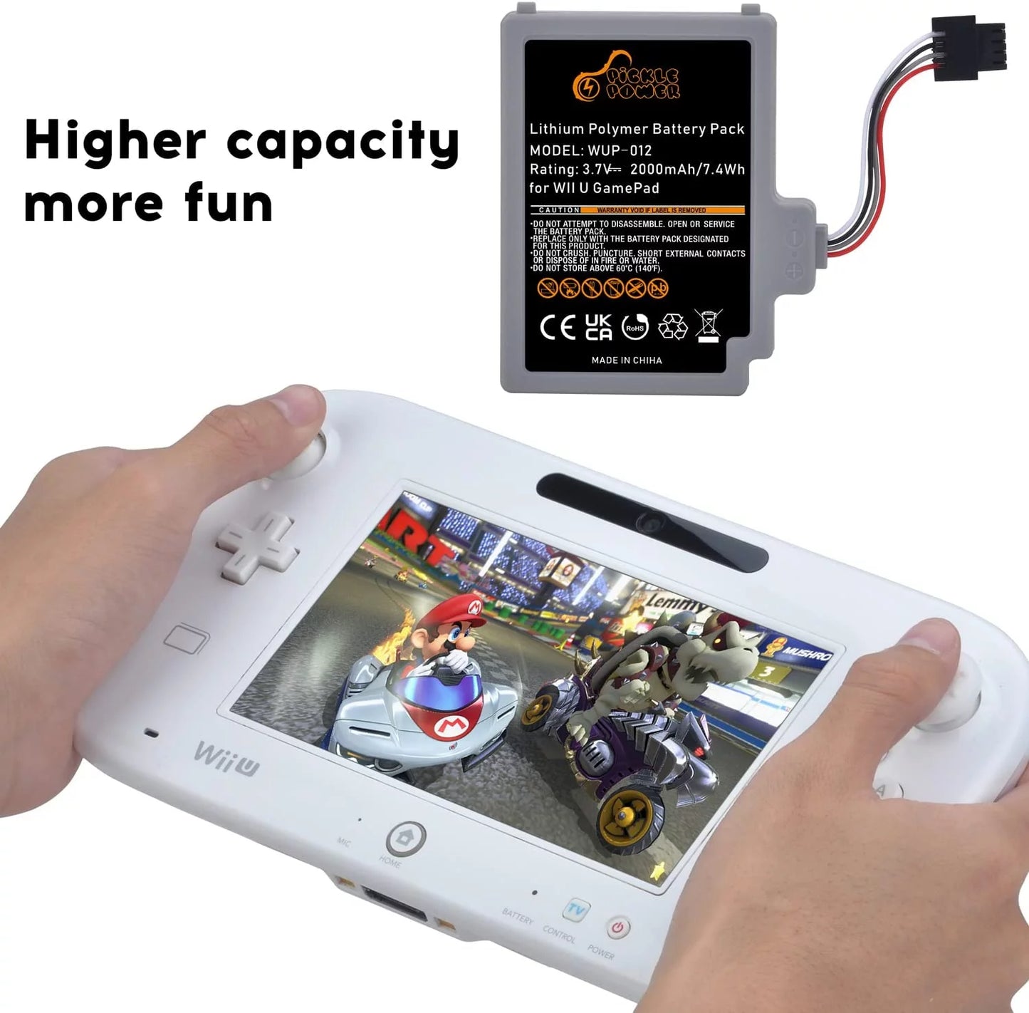 2000mAh Rechargeable y Pack Replacement Nintendo Wii U Gamepad WUP-012, WUP-010