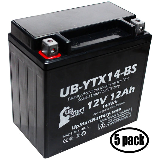5-Pack UpStart Battery Replacement 2011 BMW F800ST, GS 800 CC Factory Activated, Maintenance Free, Motorcycle Battery - 12V, 12AH, UB-YTX14-BS