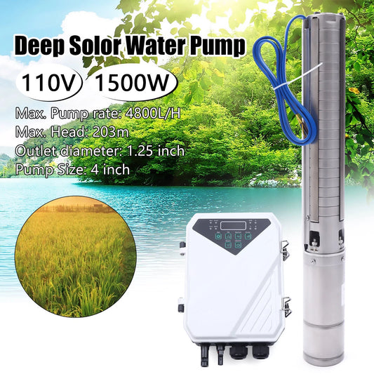 4" 2 HP 110V Solar Water Pump Submersible MPPT Controller Kit DC Deep Well Pump