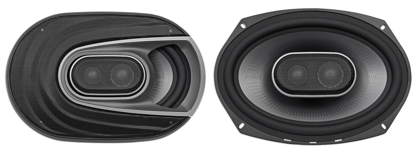 (2) Polk Audio MM692 6x9” 900w 3-Way Car Audio/Marine Speakers+2-Ch Amp+Wire Kit