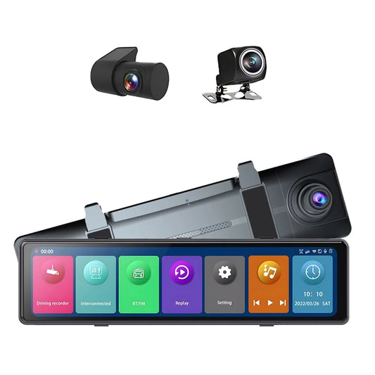 12in Rearview Mirror Dash Cam: 3 Cameras, 2.5K Clear Video Recording - BT Connectivity, Touchscreen, Auto Driving Recorder - Capture Every Moment on the Road