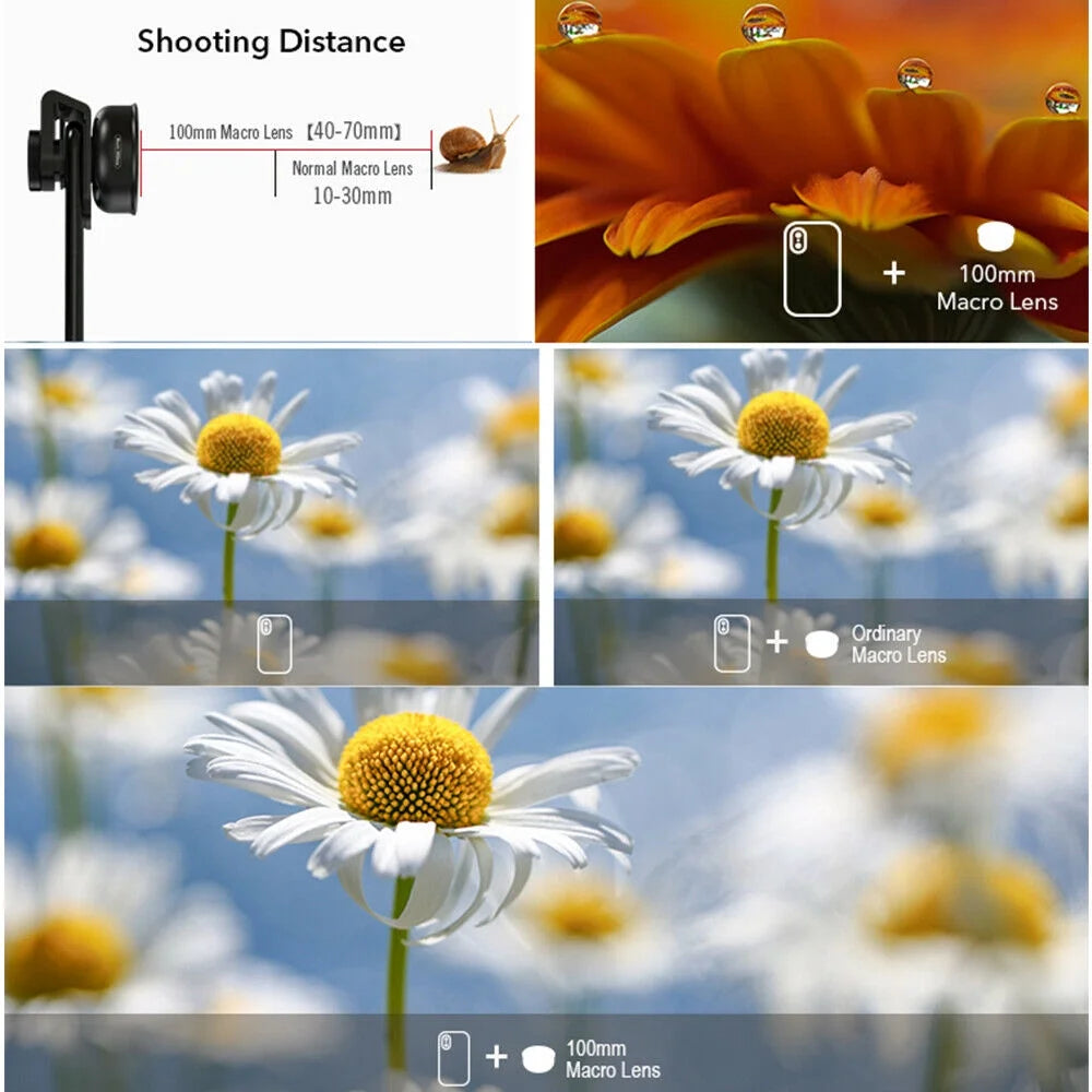 Aluminum Alloy 4K HD Detachable Clip Cellphone Macro Camera Lens 40MM-70MM Shooting Distance Multi-Layer Optical Coated External Lens Accessory
