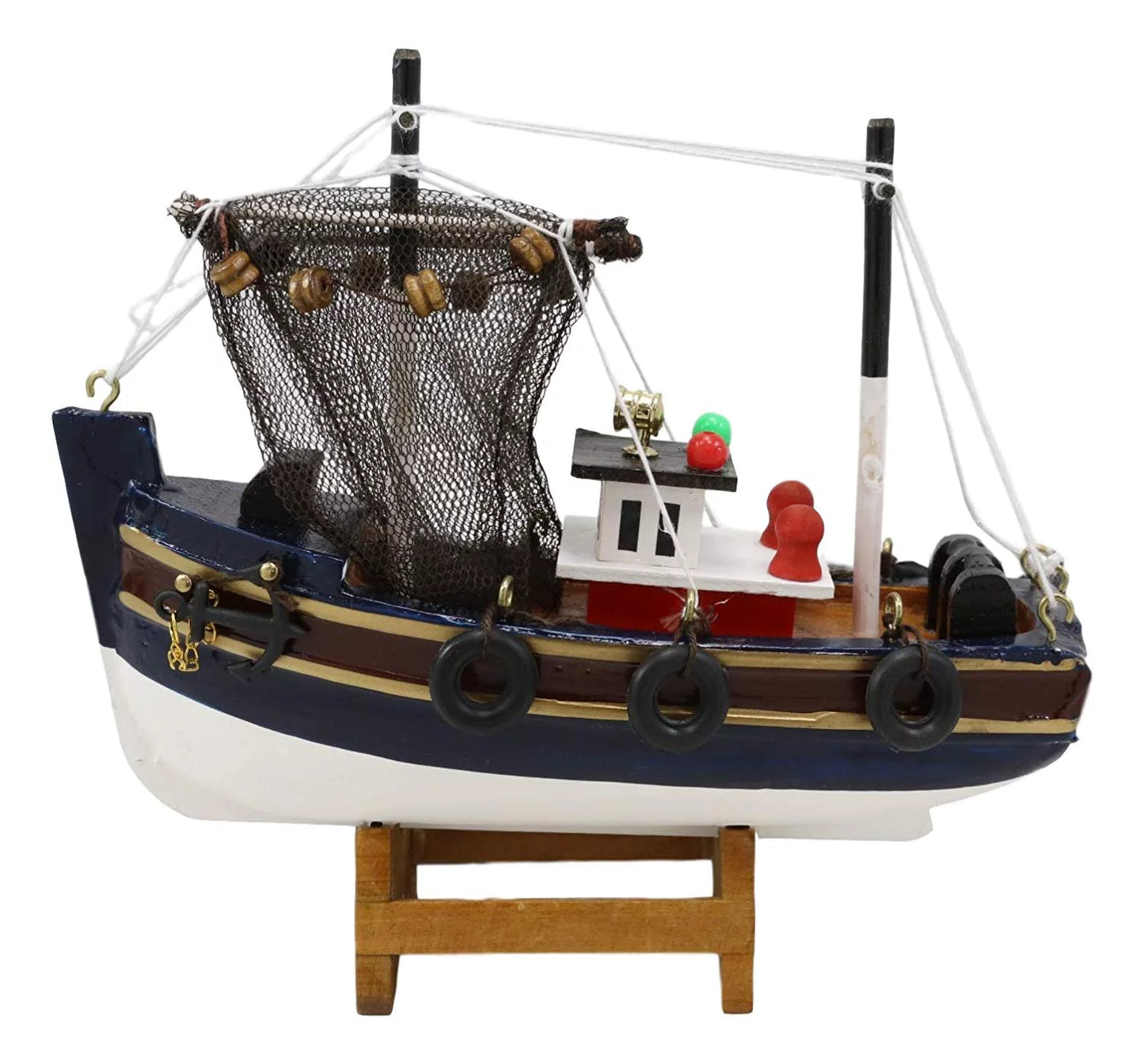 6.25"L Colorful Wooden Handicraft Nautical Marine Trawler Fishing Craft Model
