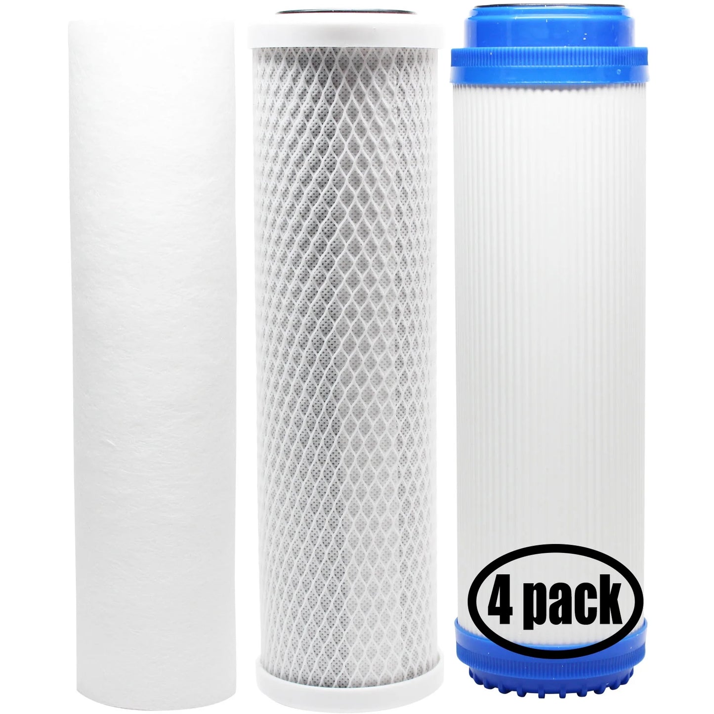 4-Pack Replacement Filter Kit Pentek 158602 RO System - Includes Carbon Block Filter, PP Sediment Filter & GAC Filter - Denali Pure Brand