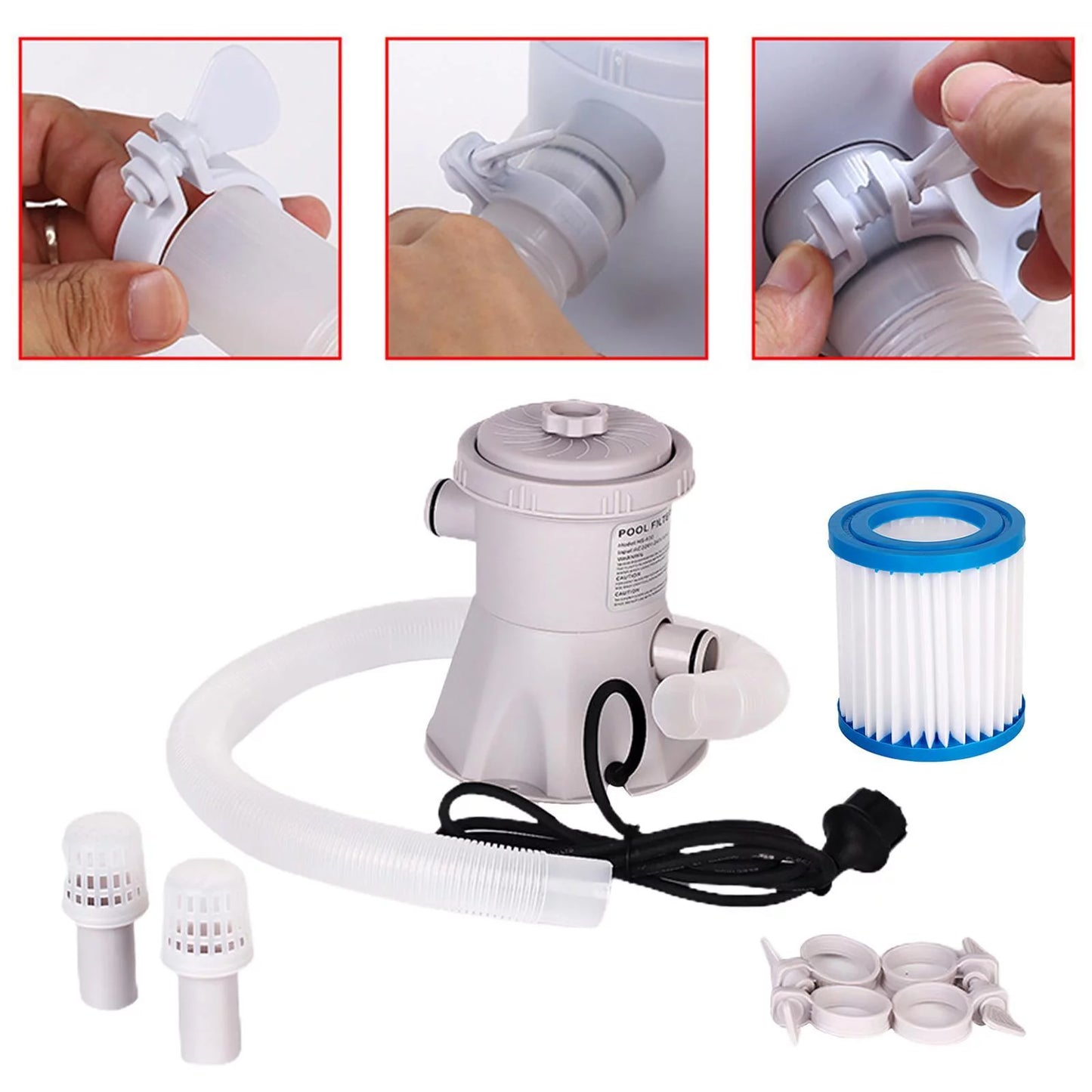 300GPH Above Ground Swimming Pool Electric Filter Pump Padding Impurities Cleaning Tool US Type
