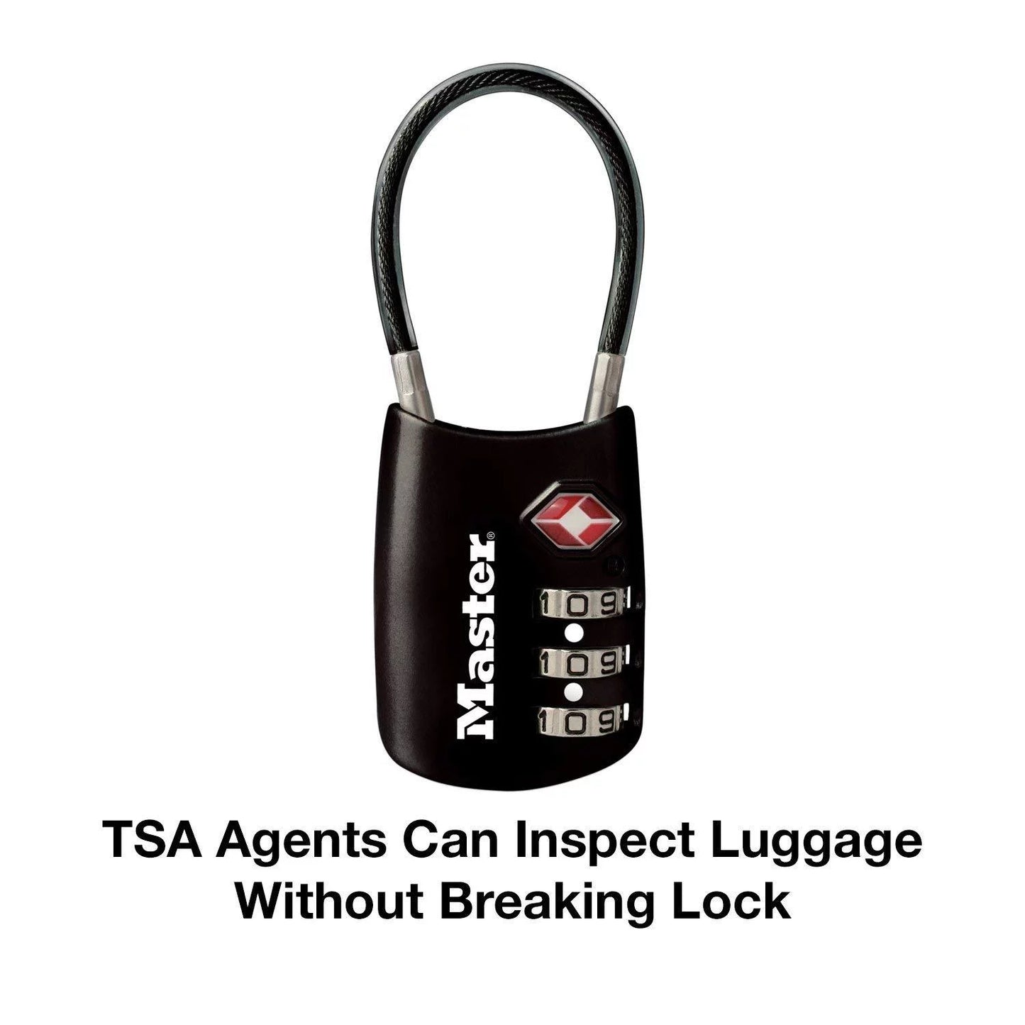 1-3/16in (30mm) Wide Set Your Own Combination TSA-Accepted Luggage Lock with Flexible Shackle; Black