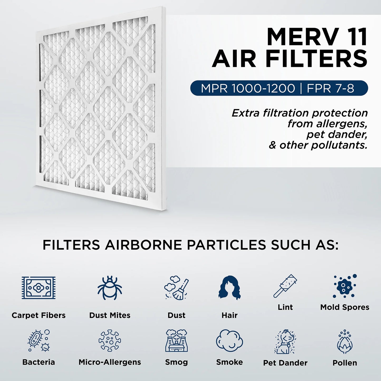 16-3/8 x 21-1/2 x 1 MERV 11, MPR 1000 Pleated AC Furnace 1" Air Filters by Pamlico. Case of 12. Actual Size: 16-3/8 x 21-1/2 x 3/4